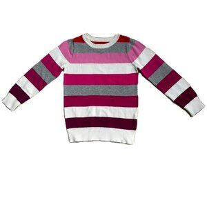 The Children's Place Girl's Small 5/6 Cotton Sweater Pink White and Gray Striped